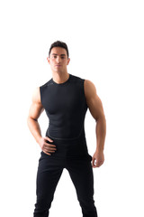 Handsome athletic young man in black t-shirt