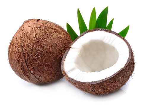 Coconuts with leaves