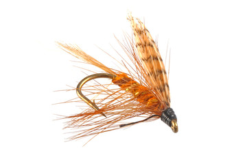 Handmade flies used by fishermen to attract trout and salmon by game fishermen.