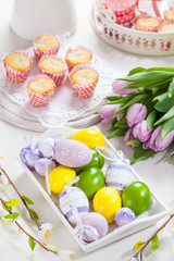 Easter place setting with painted eggs