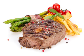 Grilled bbq steak on white background