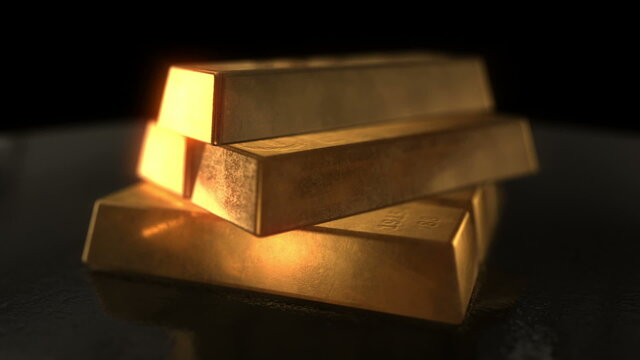 Six Fine Gold bars whit drack background seamless loop animation