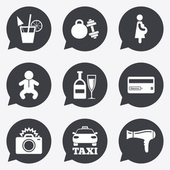 Hotel, apartment service icons. Fitness gym.