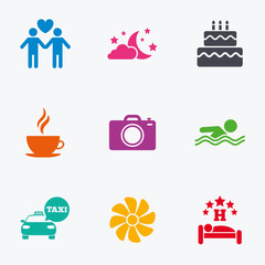 Hotel, apartment service icons. Swimming pool.