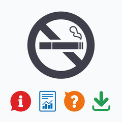 No Smoking sign icon. Cigarette symbol.