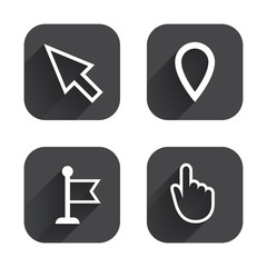 Mouse cursor icon. Hand or Flag pointer symbols.