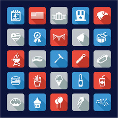 4th Of July Icons Flat Design 