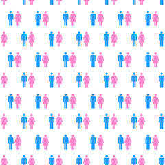 Men and women couples symbols. Population seamless pattern.