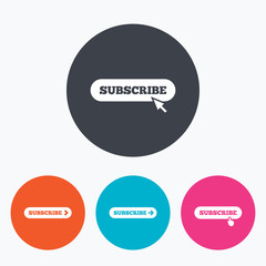 Subscribe icons. Membership signs with arrow.