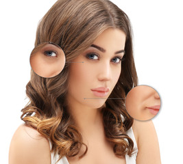 Aging. Mature woman-young woman.Face with skin problem 