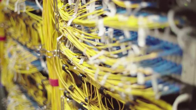 Inside view on a data room. Slider shoot. Close up
