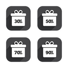 Sale gift box tag icons. Discount symbols.