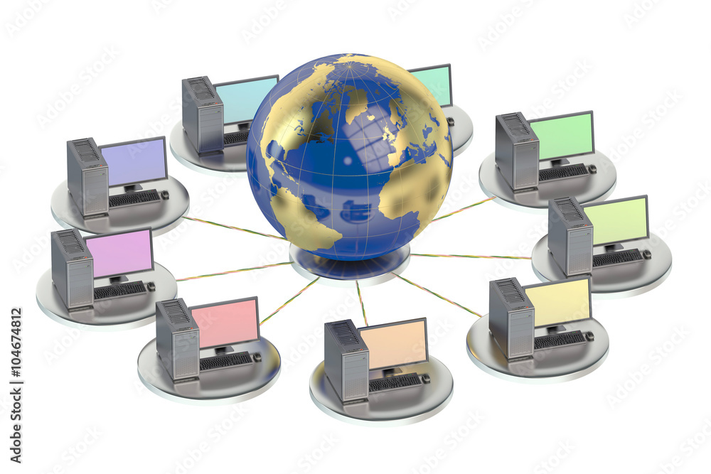 Poster networking computing concept with globe