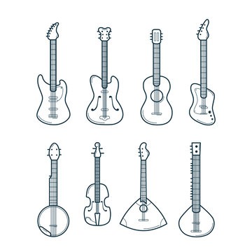 Vector icons with acoustic and electric guitar