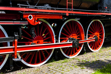 Fototapeta na wymiar detail of steam locomotive in railway museum, Koscierzyna, Pomer