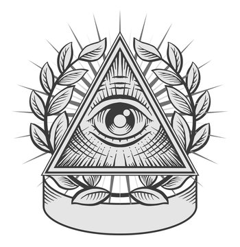 All seeing eye. Black and white vector illustration