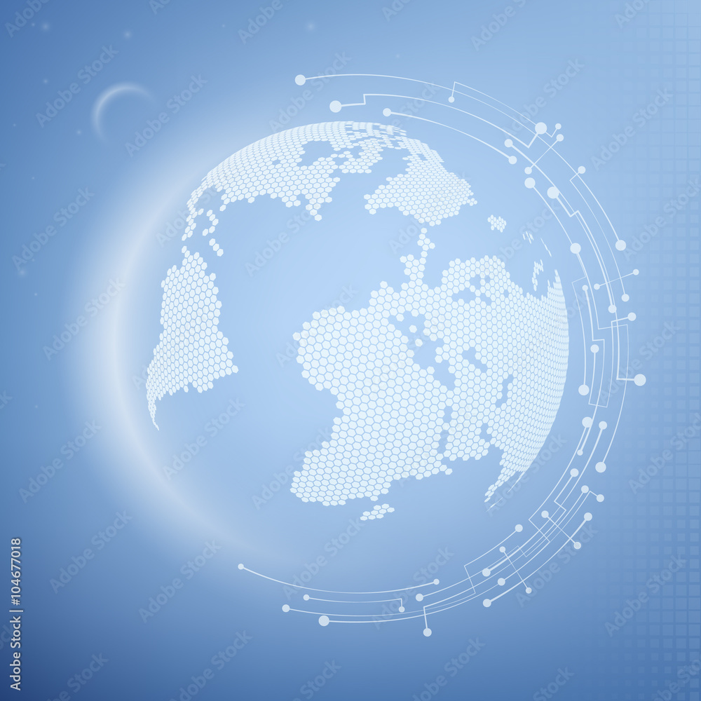 Poster abstract background with the image of the earth. technological development and communication. vector