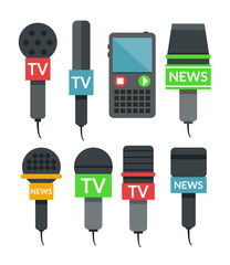 Microphones set. Vector flat illustration