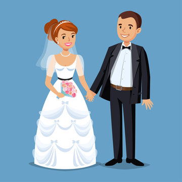 Cute Bride And Groom, Wedding Party Set Illustration. 