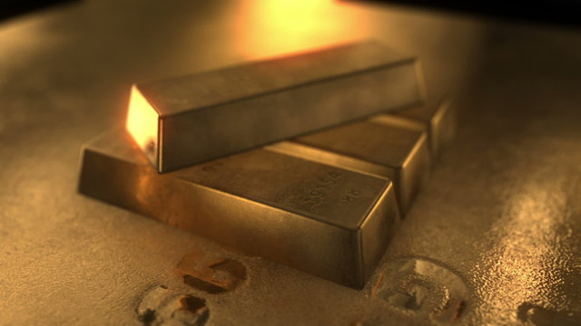 Four Fine Gold bars whit drack background seamless loop animation