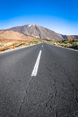 Desert Lonely Road Landscape in Volcan Teide National Park, Tene