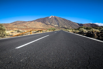 Desert Lonely Road Landscape in Volcan Teide National Park, Tene