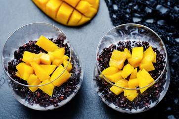 Coconut black rice mango pudding