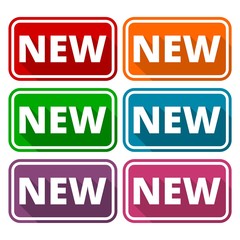 New red sign, button, icons set with long shadow