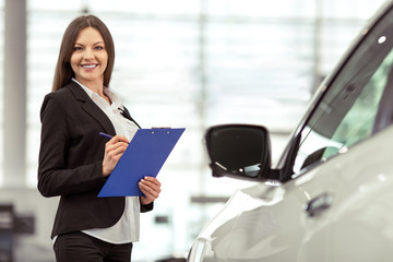 Woman in motor show