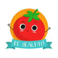 Tomato, cute vegetable vector character badge