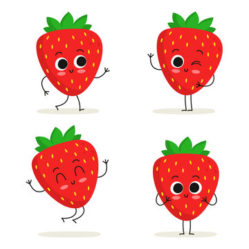 Strawberry. Cute fruit character set isolated on white
