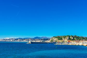 Fototapeta na wymiar Panoramic view of Villefranche-sur-Mer, Nice, French Riviera.
