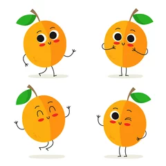 Fotobehang Apricot. Cute fruit character set isolated on white © zhevasylieva