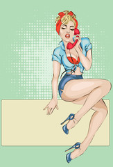 Sexy Pin-up woman with phone answer the call - 104680018