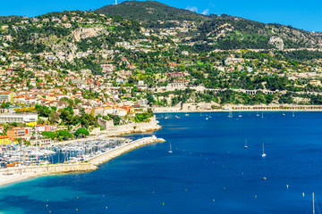 Panoramic view of Villefranche-sur-Mer, Nice, French Riviera.