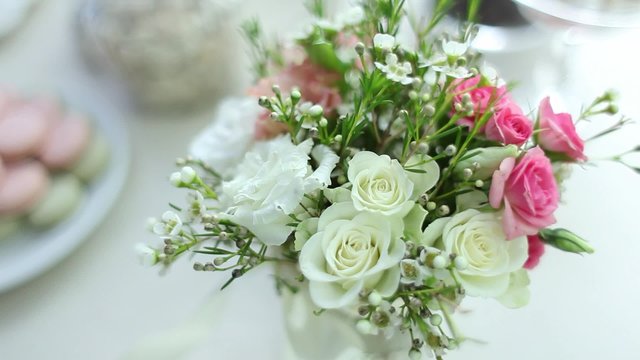 Bouquet of White and Pink Roses