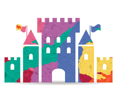 fantasy castle drawn painted icon vector