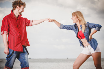 couple in love playing flirting outdoor