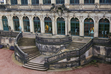 Stairs top view  at Zwinger palace and Residenzschloss (city hal