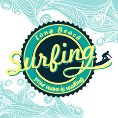 Obraz premium summer surfing retro vintage logo emblem 