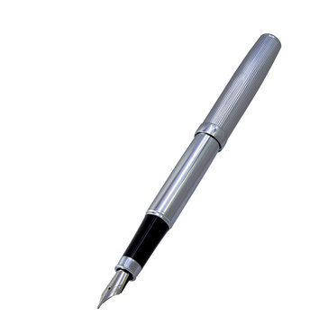 Silver fountain pen. Clipping path included