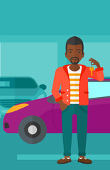 Man holding keys from new car.