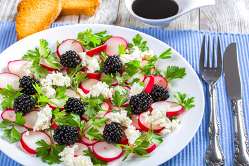 low-calories  parsley, blackberry, radish and  goat cheese organ