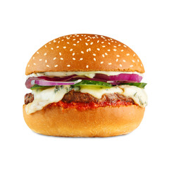 Tasty cheeseburger isolated at white background