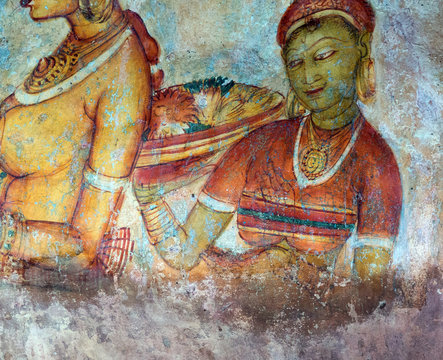 Ancient frescos on the wall of Sigiriya
