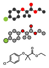 Clofibrate hyperlipidemia drug molecule (fibrate class).
