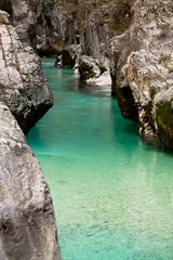 Cercles muraux Canyon portrait of picturesque great canyon gorge of emerald-green Soca river in Triglav national park, Slovenia