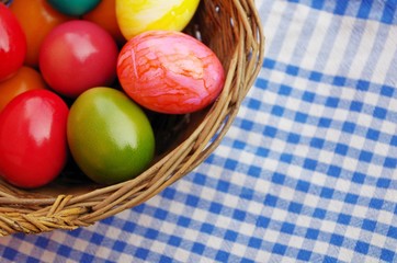 easter eggs in wood basket