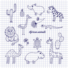 Hand-draw African animals