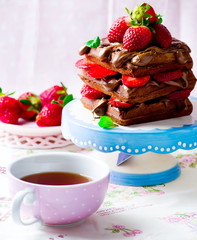 waffle with cream and strawberry